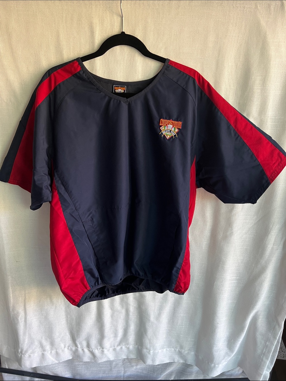 Authentic Cooperstown Lightweight Navy &red Short-Sleeve pullover jacket pockets